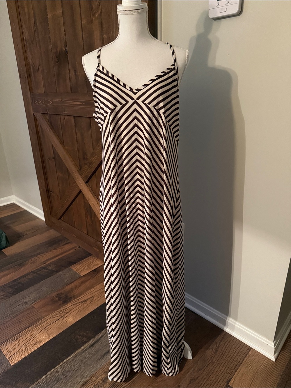 Striped V-Neck Maxi Dress in Black and White